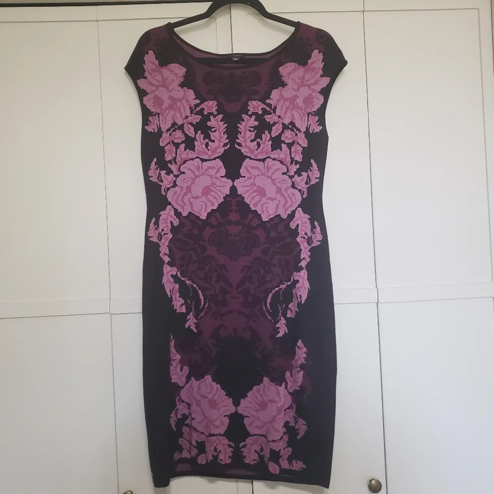 Ann Taylor Floral purple and fuschia knit sheath dress medium - Picture 1 of 6